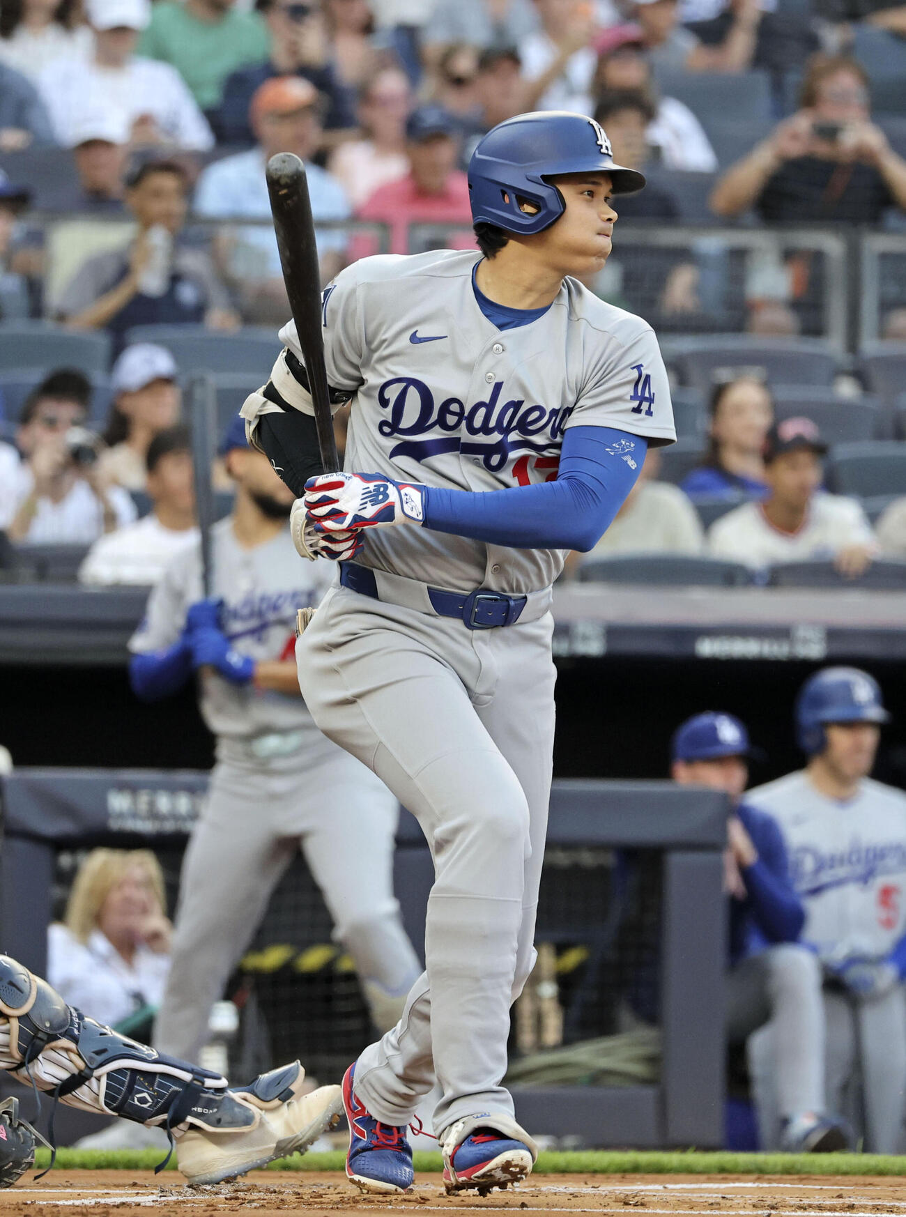 ヤンキース戦の1回、二ゴロに倒れたドジャース大谷（共同）