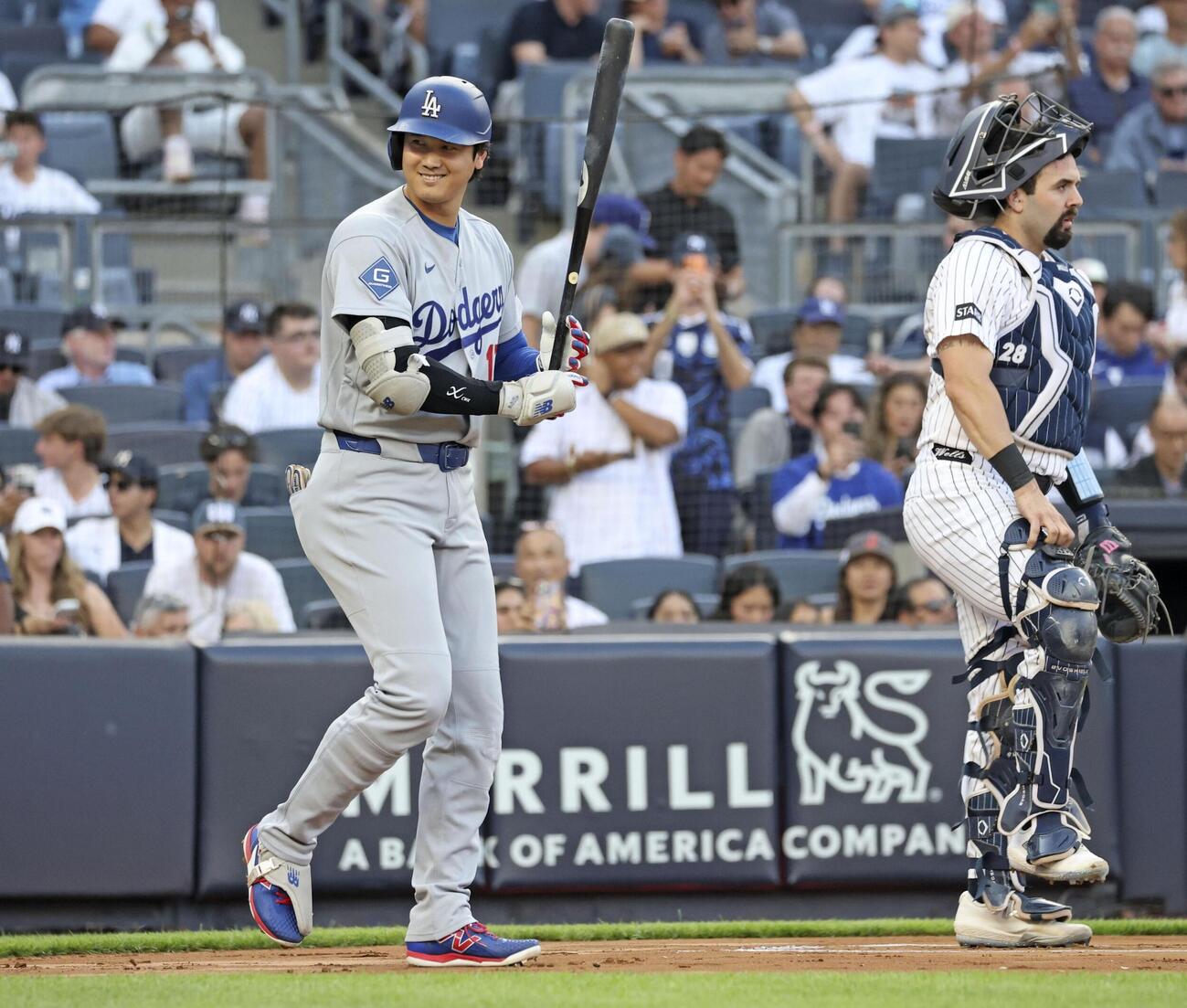 ヤンキース戦の1回、打席に入るドジャース大谷（共同）