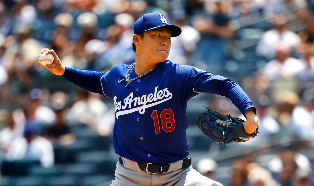 ヤンキース対ドジャース　完投したドジャース山本由伸（AP）