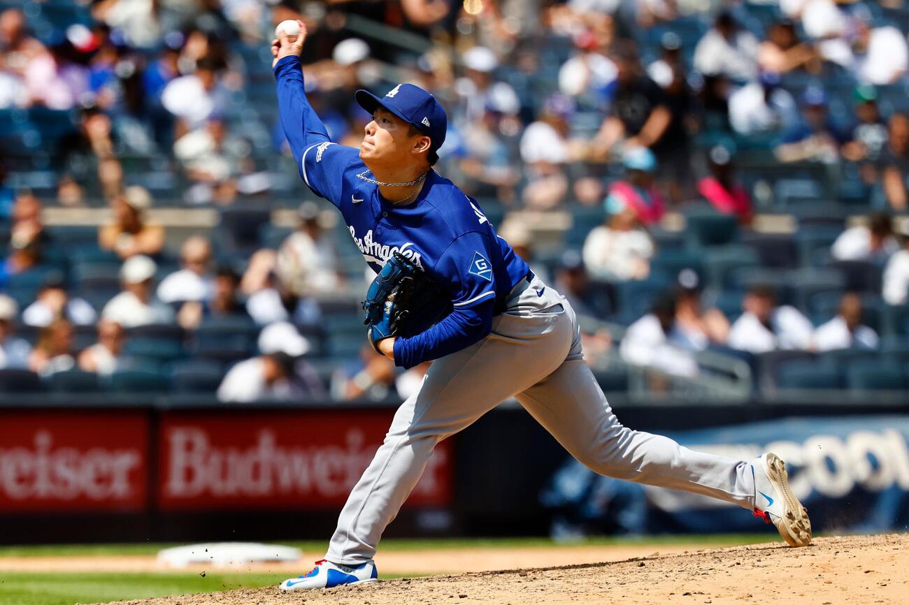 ヤンキース対ドジャース　完投したドジャース山本由伸（AP）