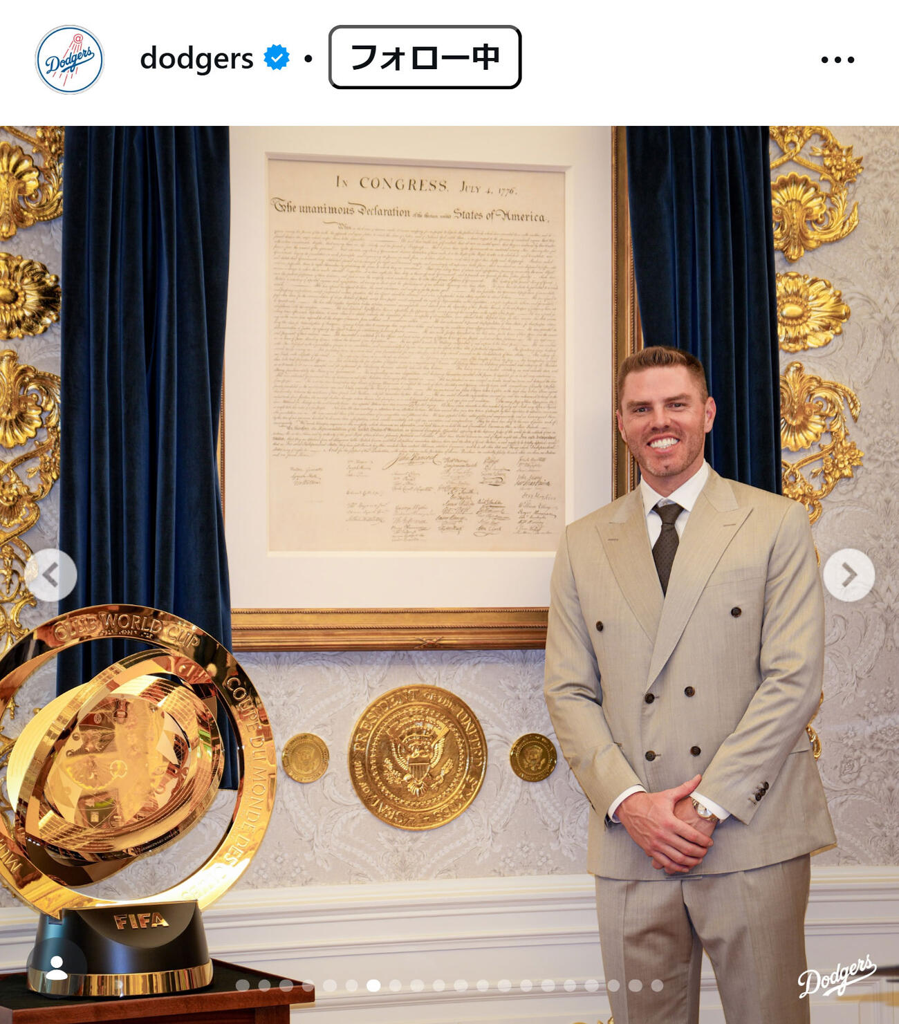 ドジャースのインスタグラムから