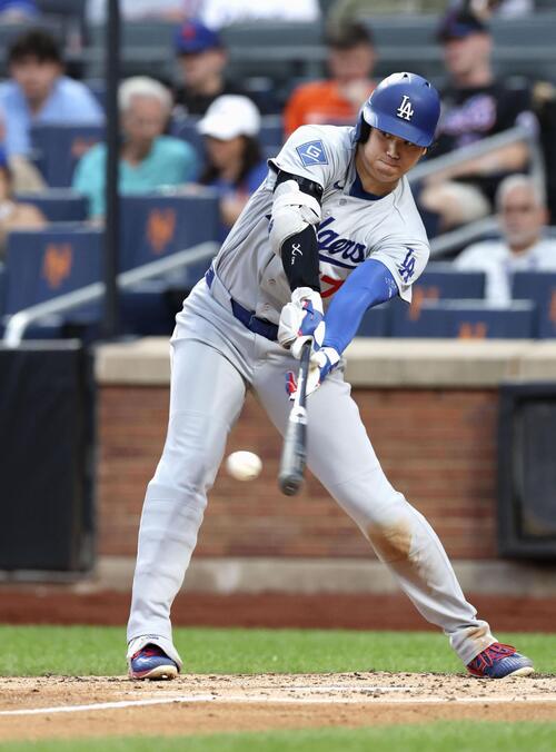 メッツ戦の3回、一ゴロに倒れたドジャース・大谷=ニューヨーク(共同)