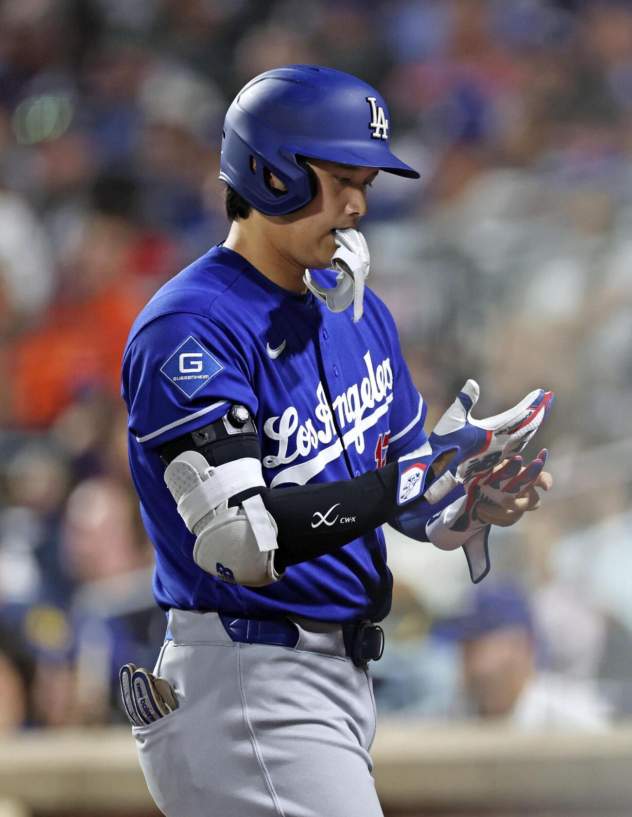 メッツ戦の7回、左飛に倒れたドジャース・大谷＝ニューヨーク（共同）