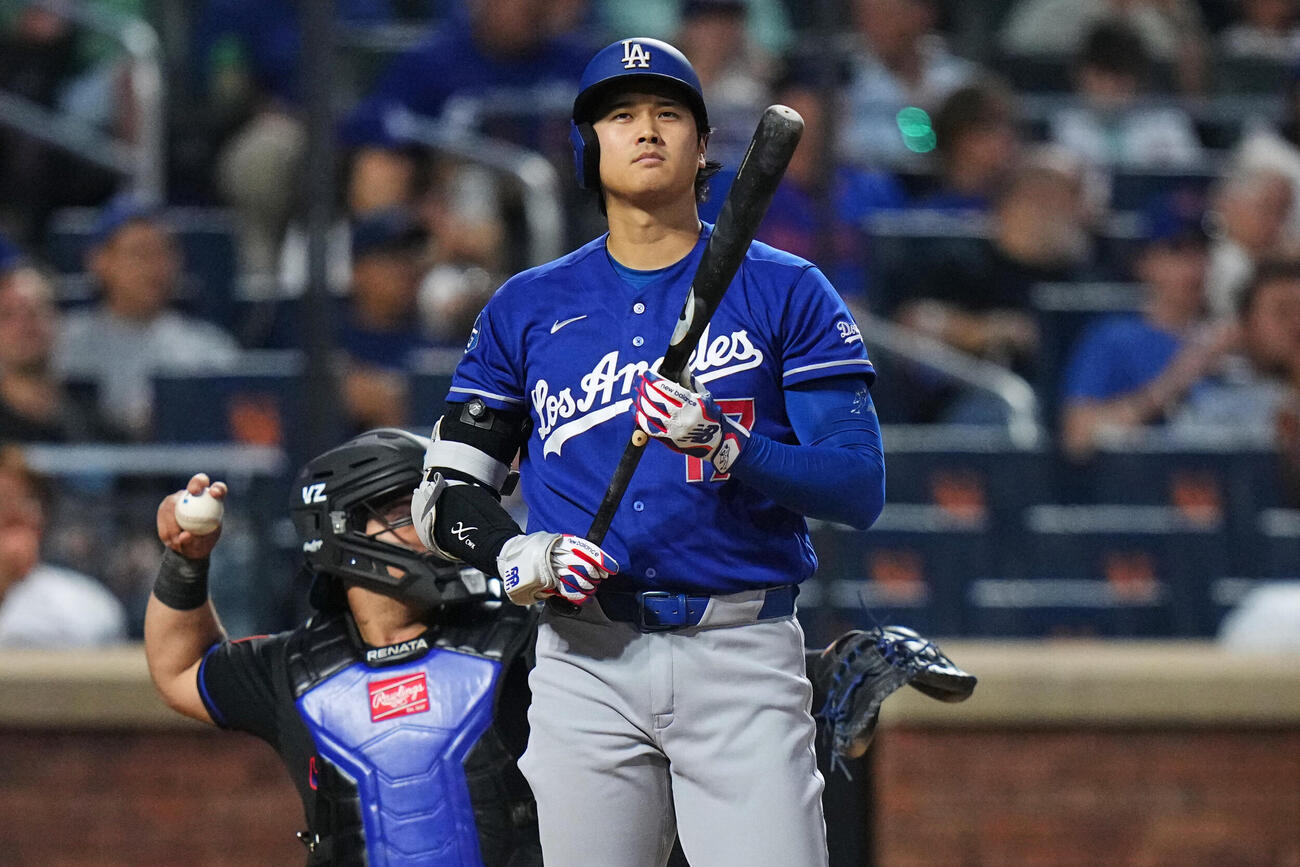 メッツ戦の5回、見逃し三振に倒れるドジャース大谷翔平（AP）