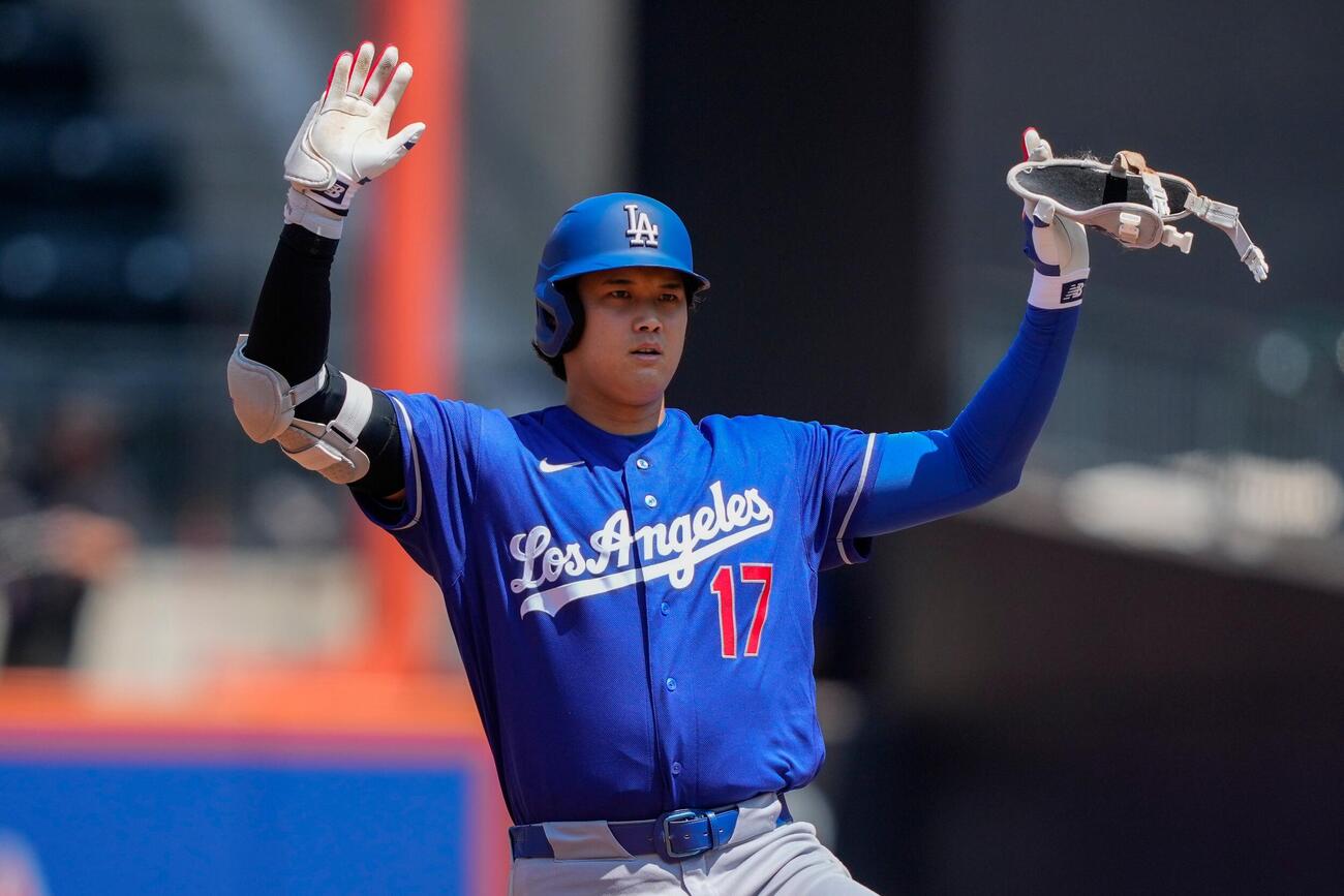 1回、二塁打を放ったドジャース大谷(AP)