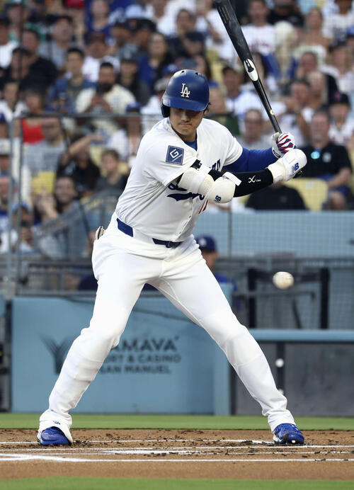 レッドソックス戦の1回、見逃し三振に倒れるドジャース・大谷＝ロサンゼルス（共同）