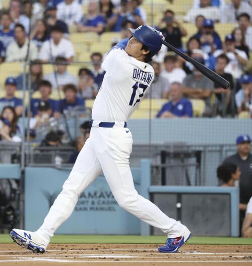 ロイヤルズ戦の1回、中飛に倒れたドジャース大谷(共同)