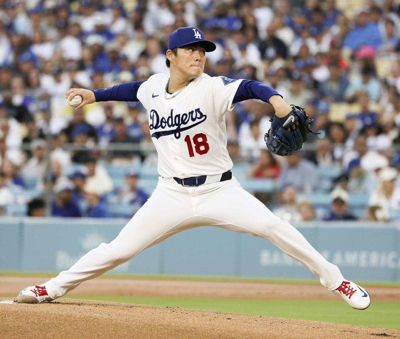 ブルワーズ戦に先発したドジャース・山本＝ロサンゼルス（共同）