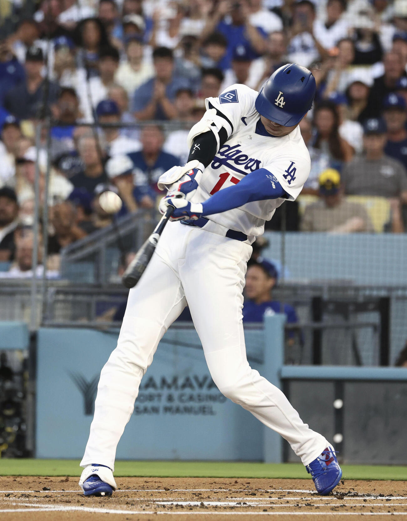 ブルワーズ戦の1回、中飛に倒れるドジャース・大谷＝ロサンゼルス（共同）