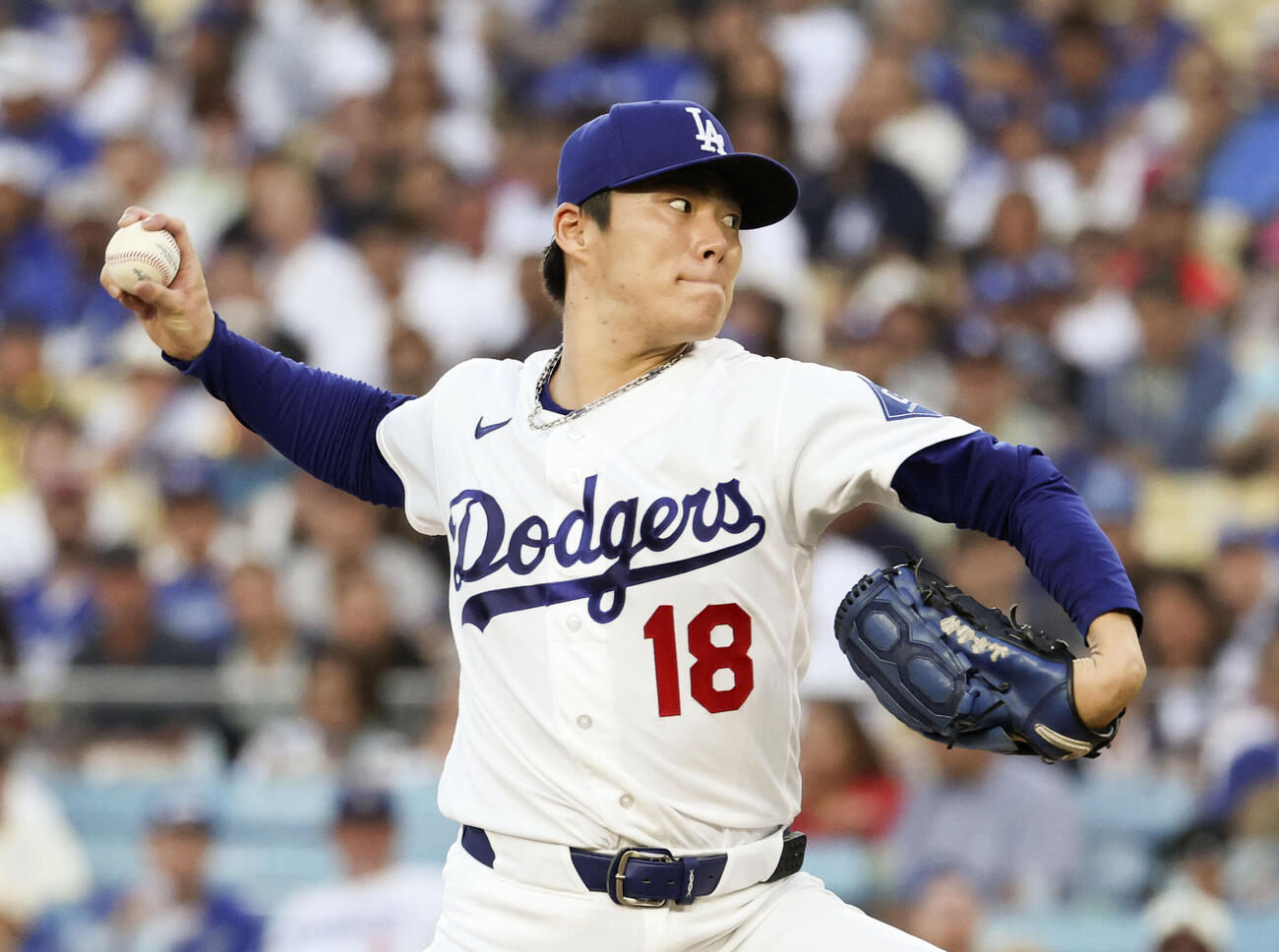 ブルワーズ戦に先発したドジャース山本＝ロサンゼルス（共同）