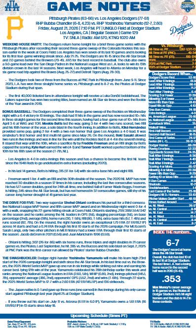 ドジャースの公式「GAME　NOTES」