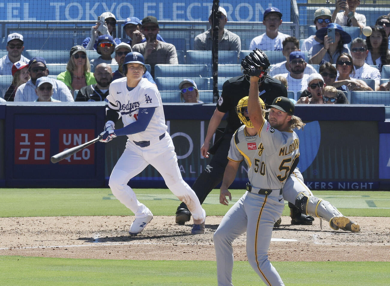 パイレーツ戦の4回、遊ゴロに倒れたドジャース・大谷＝ロサンゼルス（共同）