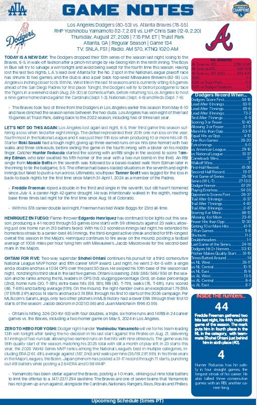 ドジャースのGAME NOTES