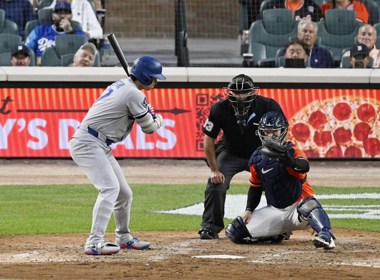 タイガース戦の6回、見逃し三振に倒れるドジャース・大谷＝デトロイト（共同）