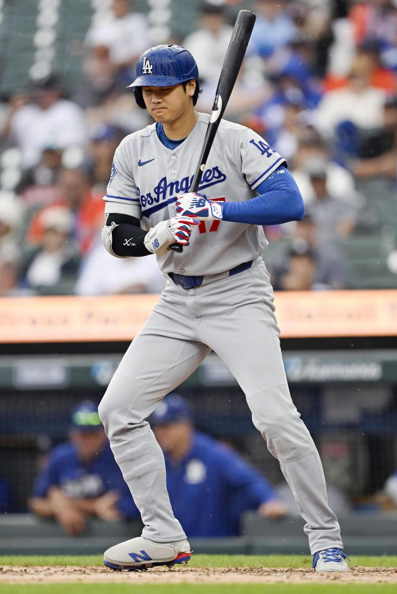 タイガース戦の9回、見逃し三振に倒れるドジャース・大谷＝デトロイト（共同）