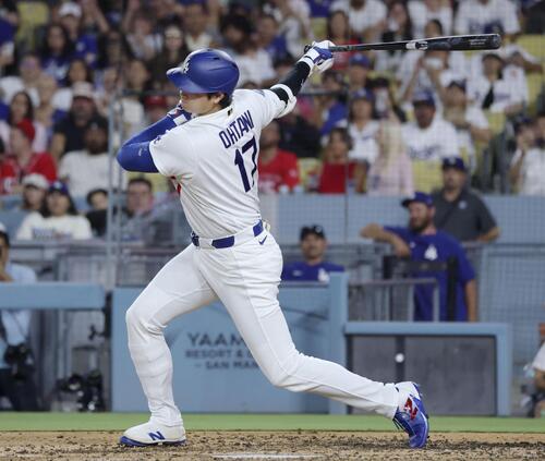 レッズ戦の5回、空振り三振に倒れたドジャース・大谷＝ロサンゼルス（共同）