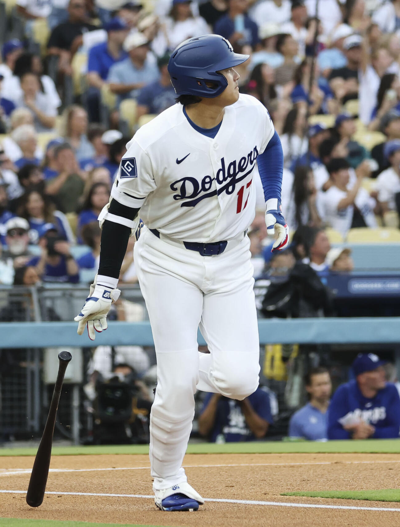5試合ぶりに復帰したレッズ戦の1回、左飛に倒れたドジャース・大谷＝ロサンゼルス（共同）