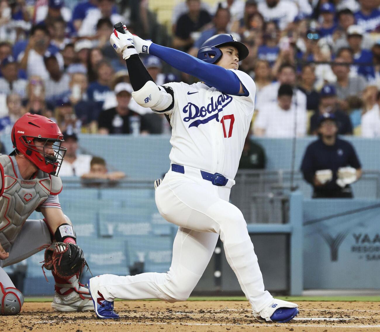レッズ戦の3回、空振り三振に倒れたドジャース・大谷＝ロサンゼルス（共同）