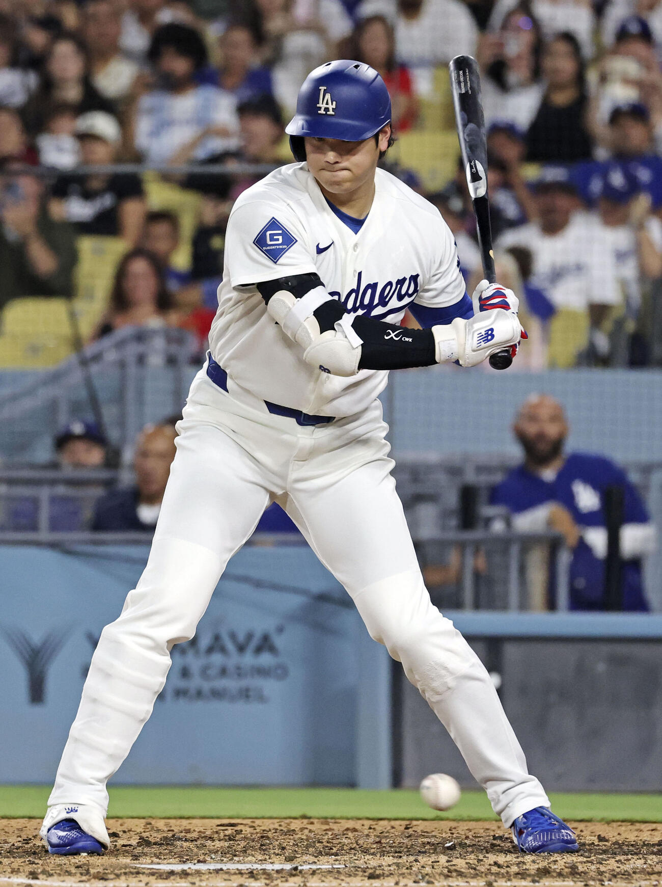 レッズ戦の7回、四球を選ぶドジャース・大谷＝ロサンゼルス（共同）