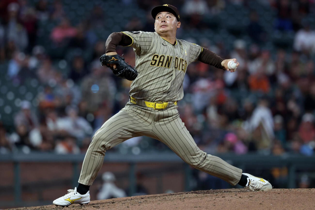 ジャイアンツ戦の9回に6番手として登板したパドレス松井裕樹（AP）