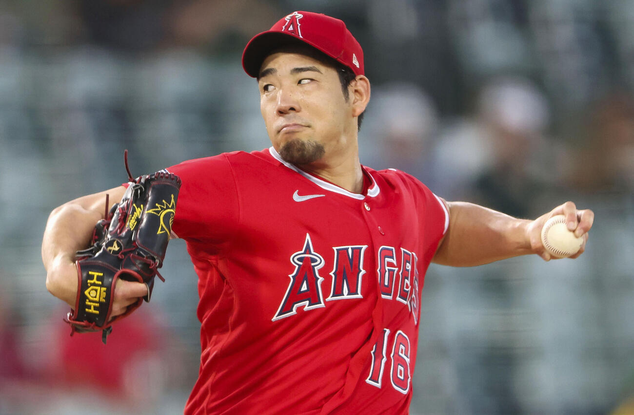 アスレチックス戦に先発したエンゼルス・菊池＝サクラメント（AP＝共同）
