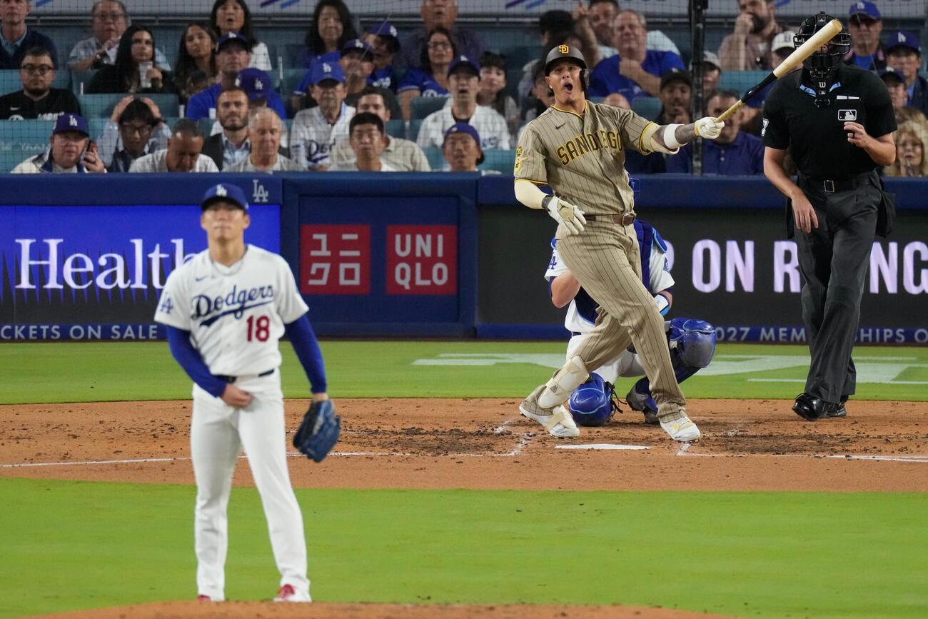 4回、マチャドに2ランを浴びたドジャース山本（AP）