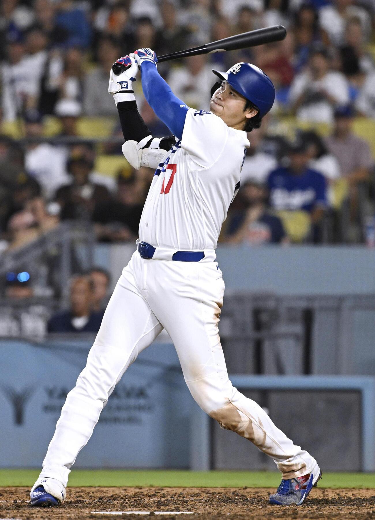 パドレス戦の7回、中飛に倒れたドジャース・大谷＝ロサンゼルス（共同）