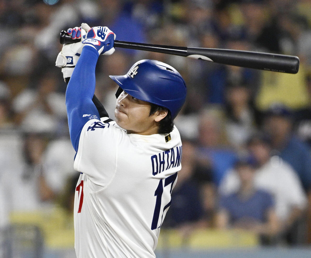 パドレス戦の1回、中飛に倒れたドジャース・大谷＝ロサンゼルス（共同）