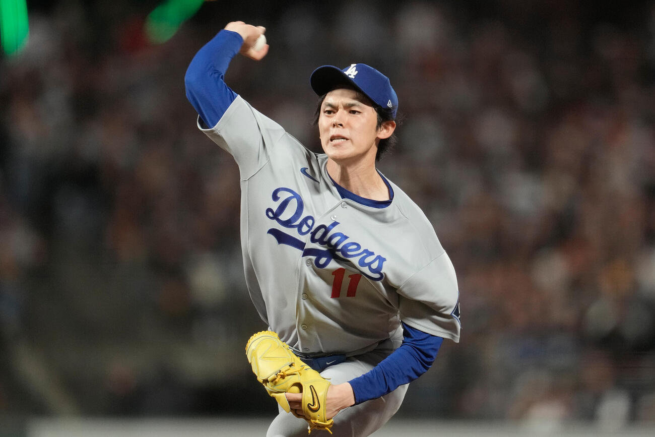 ジャイアンツ戦に登板したドジャース佐々木(AP)