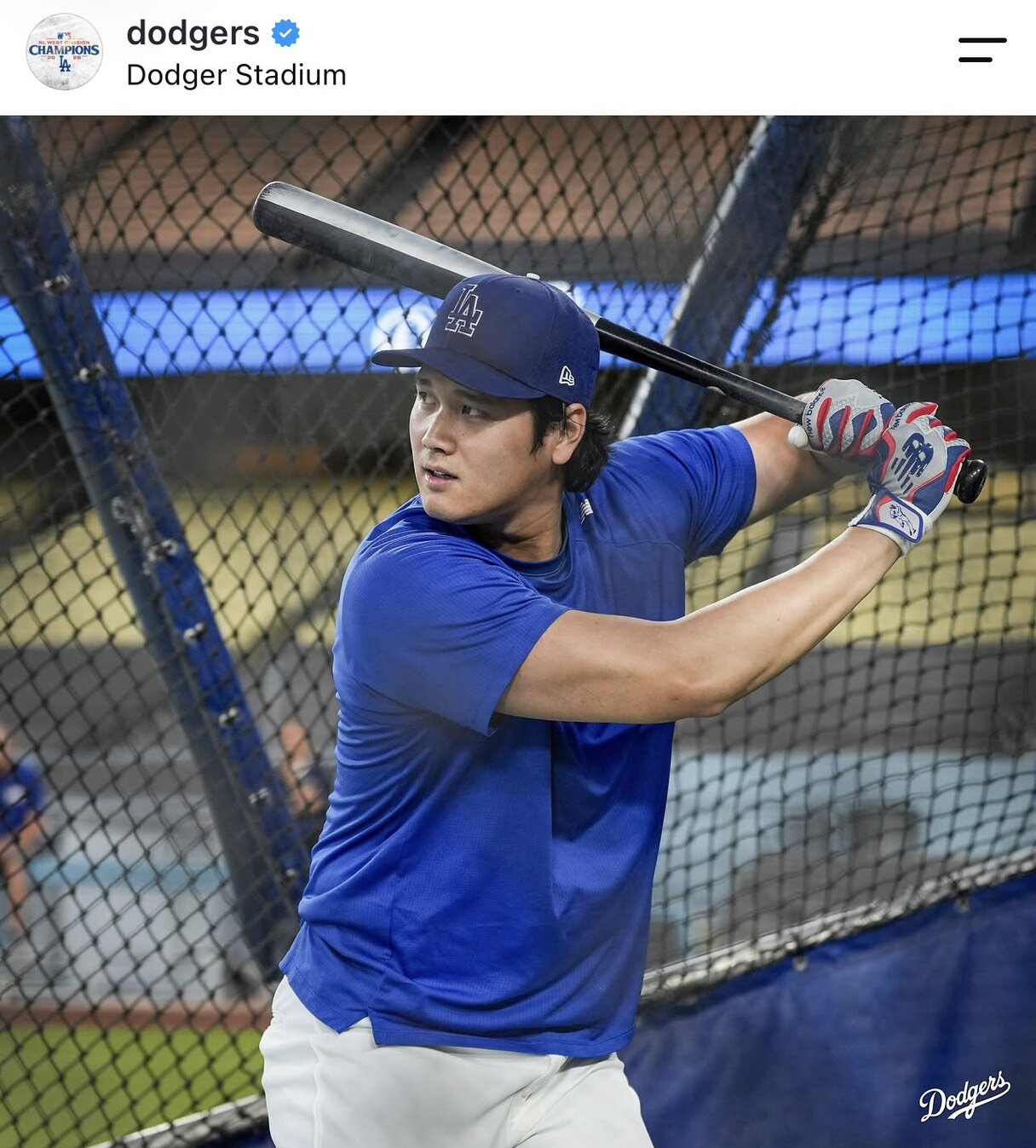 ドジャース公式インスタグラムが公開した大谷翔平投手の練習風景