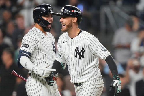 6回、3ランを放ち生還したヤンキースのベリンジャー(AP)