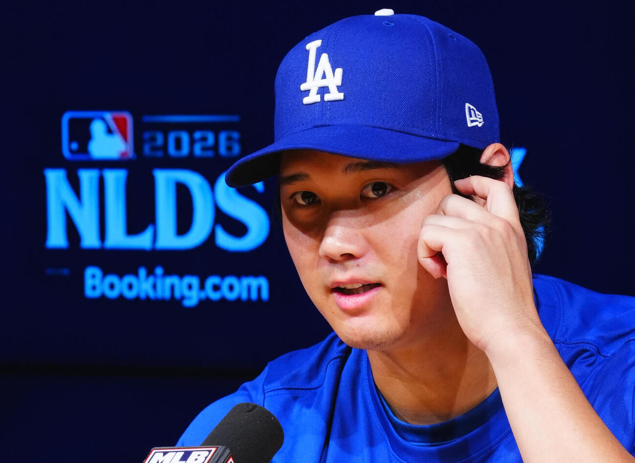 前日会見に臨むドジャース大谷翔平（撮影・垰建太）