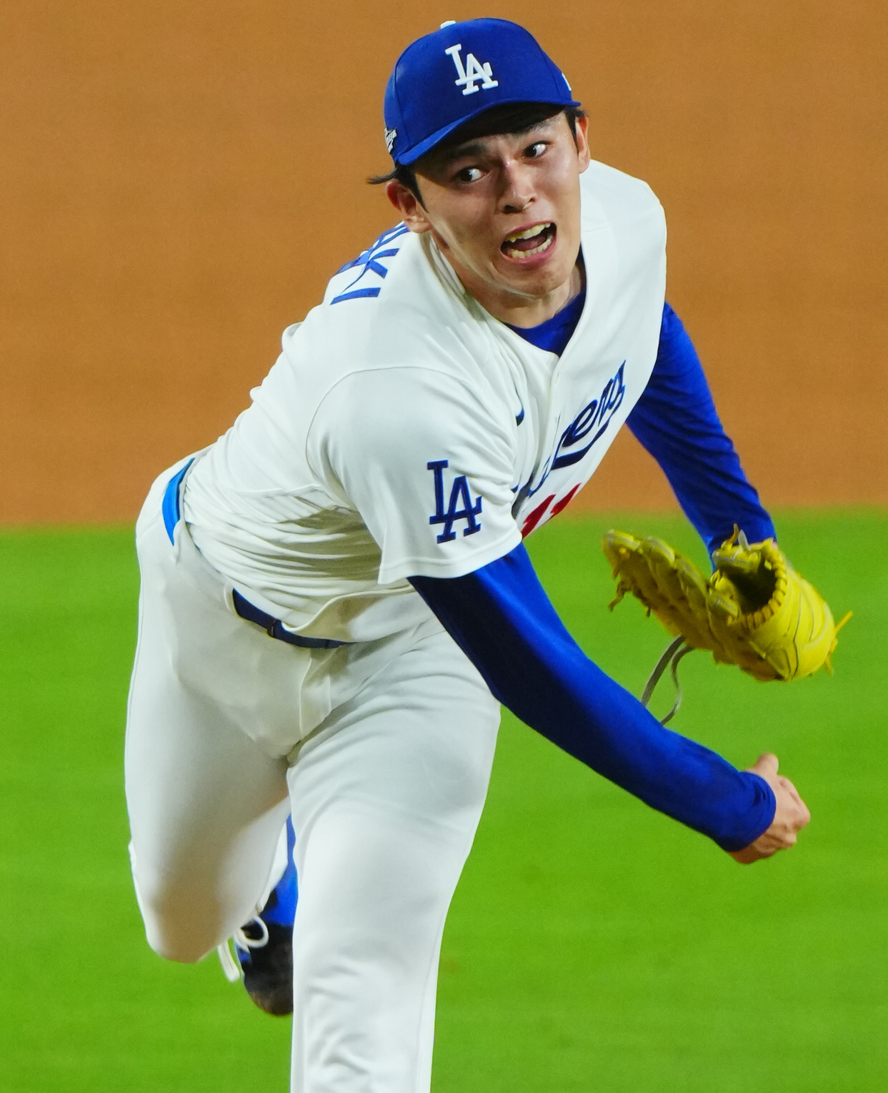 ドジャース対ブレーブス　8回表ドジャース7番手で力投する佐々木朗希（撮影・垰建太）