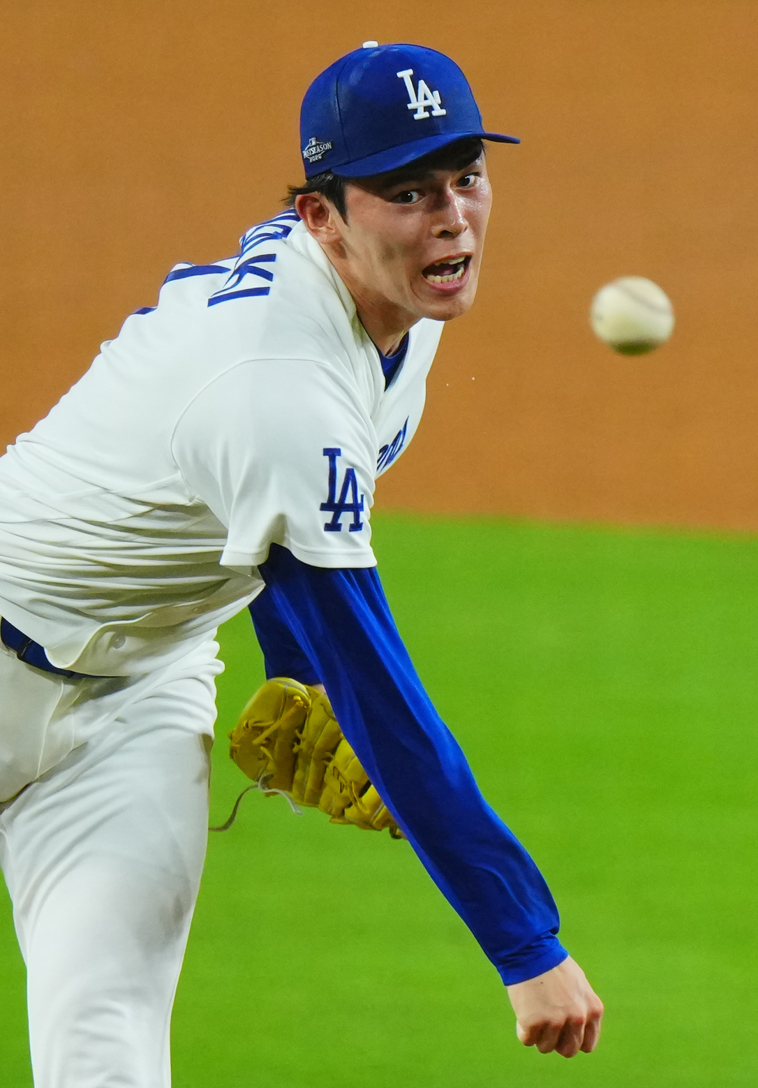 ドジャース対ブレーブス　9回表、力投するドジャース佐々木朗希（撮影・垰建太）
