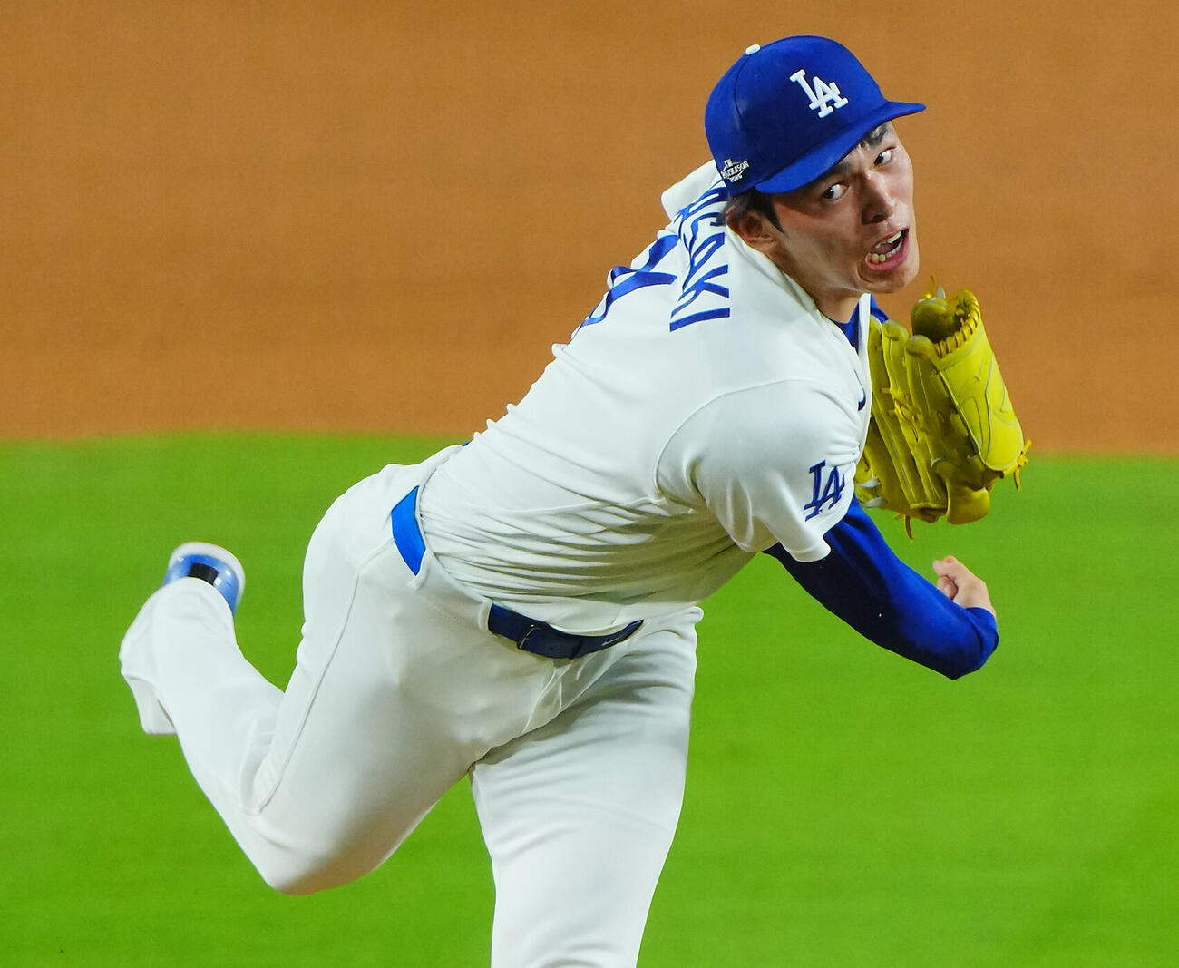 ドジャース対ブレーブス　力投するドジャース佐々木朗希（撮影・垰建太）