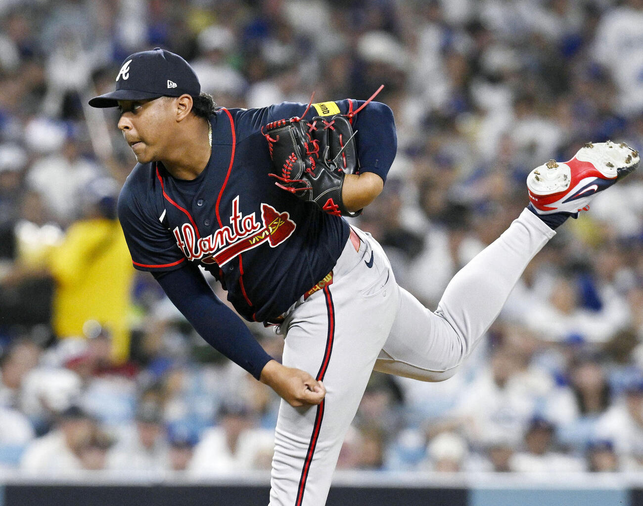 ドジャース戦の6回から登板し、好投したブレーブスのフエンテス＝ロサンゼルス（共同）