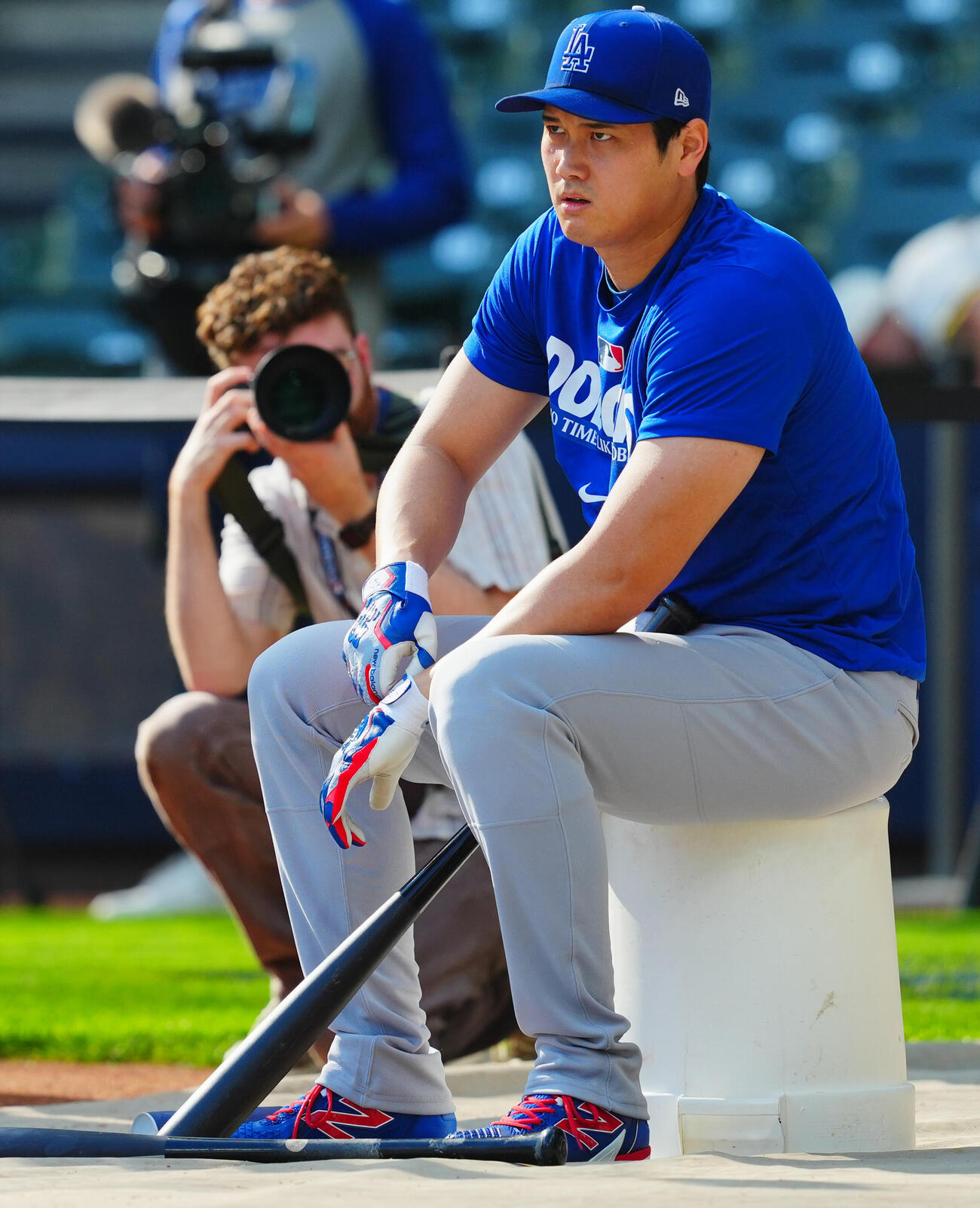 ブルワーズ対ドジャース　試合前、屋外でのフリー打撃を行うドジャース大谷翔平（撮影・垰建太）