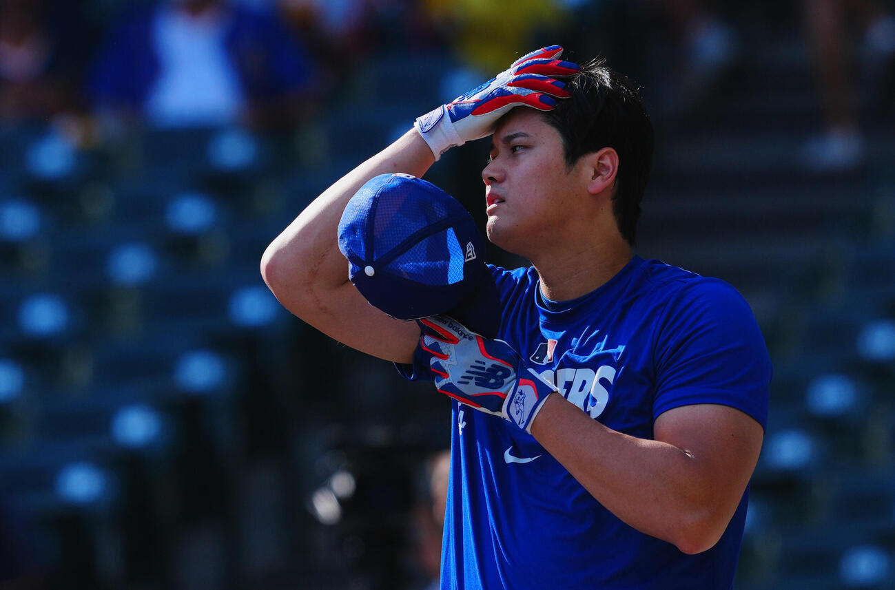 ブルワーズ対ドジャース　試合前、屋外でのフリー打撃を行うドジャース大谷翔平（撮影・垰建太）