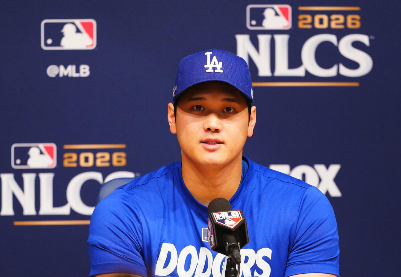 前日会見を行うドジャース大谷翔平（撮影・垰建太）