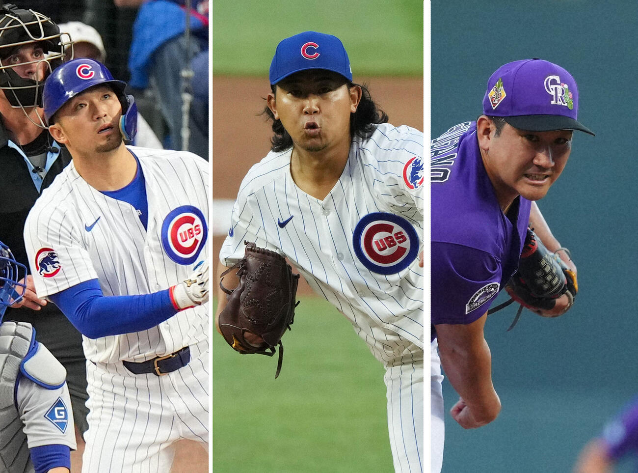 左から鈴木誠也、今永昇太、菅野智之