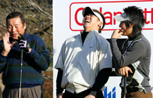 尾崎将（左）のコメントに大爆笑する松坂（中央）と石川遼（撮影・宇治久裕）