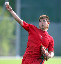 キャッチボールするレッドソックス松坂（撮影・たえ見朱実）