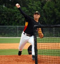 ２度目のフリー打撃に登板したパイレーツ桑田（撮影・高宮憲治）