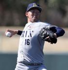 ナックルカーブを投げる平野佳(撮影・今中雄樹)