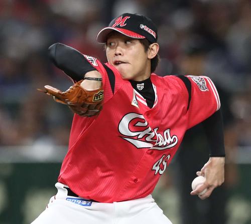 日本ハム対ロッテ　ロッテ先発のチェン（撮影・黒川智章）