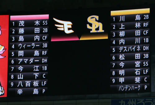 ソフトバンク対楽天 スタメン(撮影・栗木一考)