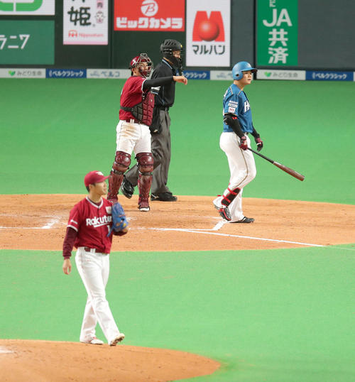 日本ハム対楽天 7回裏日本ハム1死、清宮は三振に終わる。投手は楽天則本(撮影・佐藤翔太)