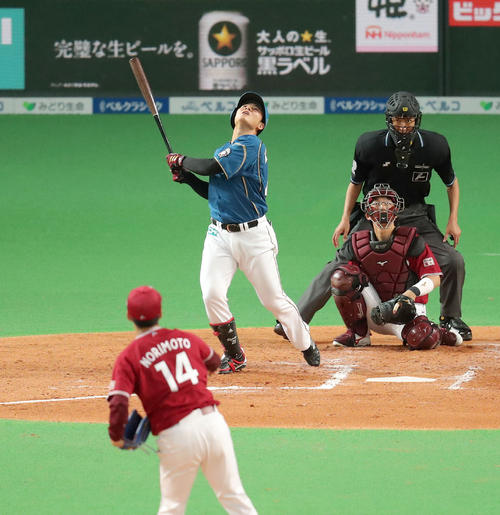 日本ハム対楽天 2回裏日本ハム1死、清宮は三飛に終わる。投手は楽天則本(撮影・佐藤翔太)