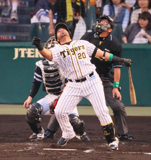 阪神対ソフトバンク　２回裏阪神無死、ウィリン・ロサリオは捕邪飛に倒れる（撮影・宮崎幸一）