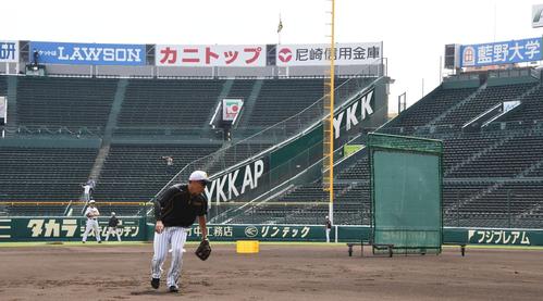阪神対ソフトバンク　ライトスタンドにあった日大の看板が消されている（撮影・奥田泰也）